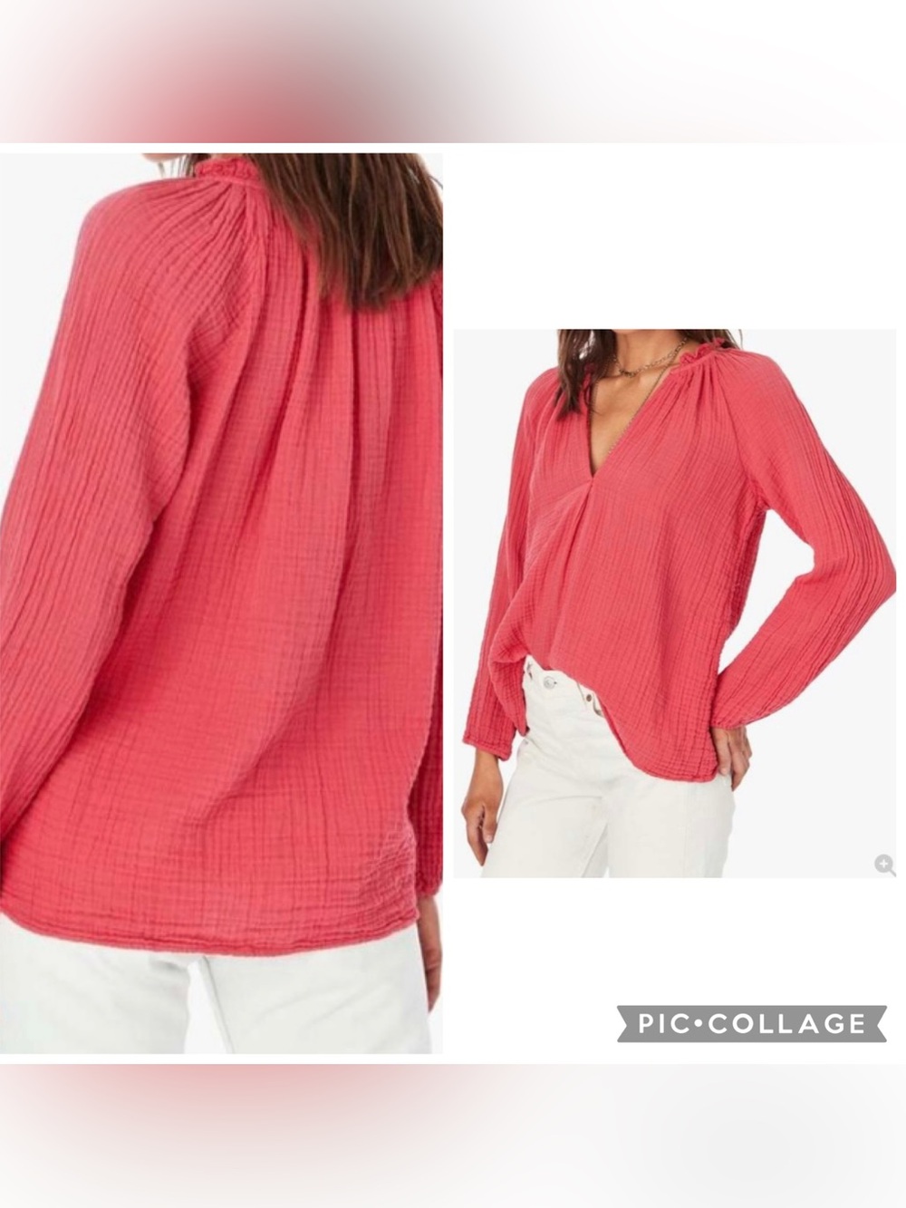 XIRENA Women’s Pink CHELSEA GAUZE Long Sleeve CAMILA Top Peasant Blouse Size XS.